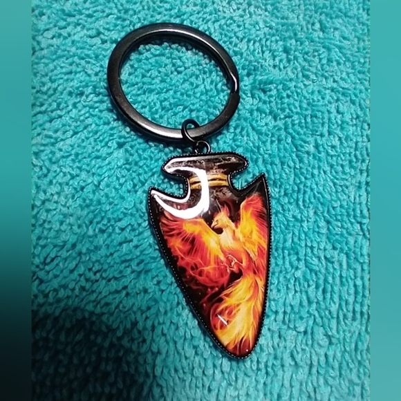 Black keychain orange phoenix flames fire bird jewelry - Picture 3 of 3